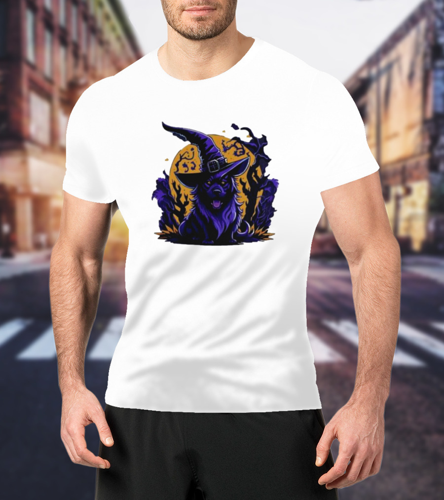 Halloween Witch Dog In Spooky Forest Horror Scene T-Shirt