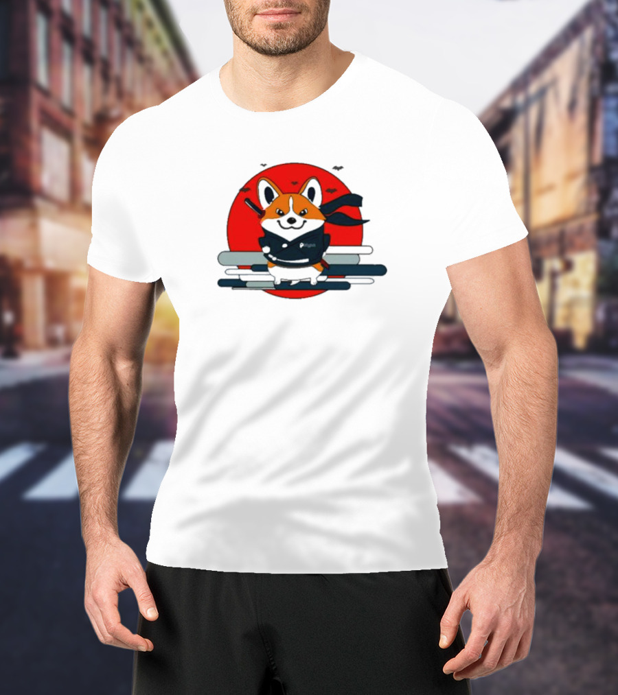 Ninja Corgi Red Sun With Bats T-Shirt