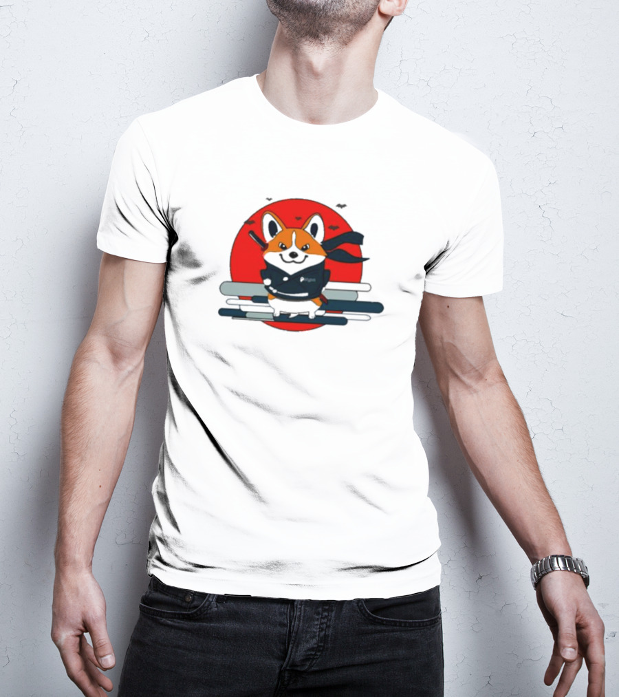 Ninja Corgi Red Sun With Bats T-Shirt