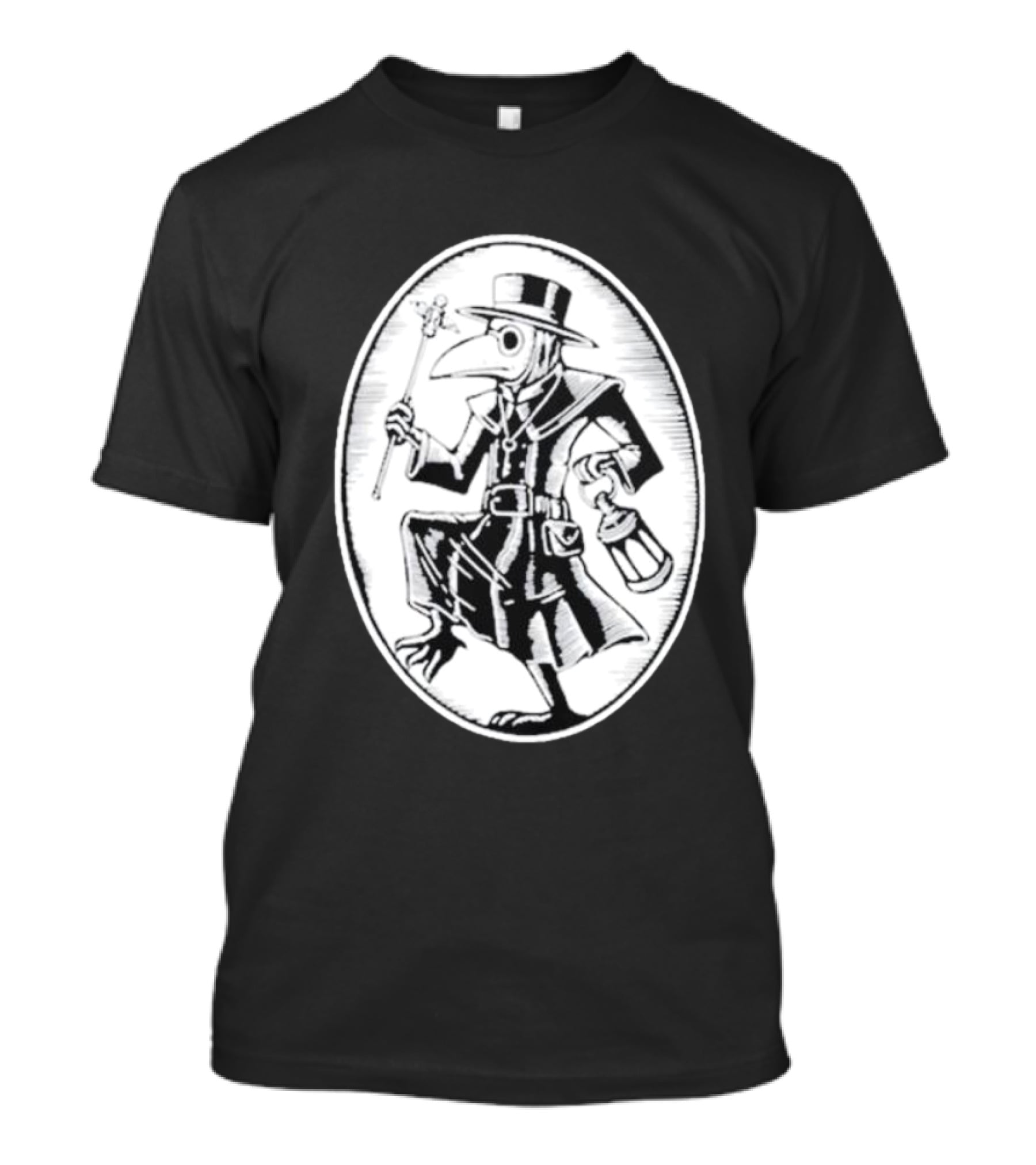 Queenkryptid Plague Doctor Holding Lantern In Oval Frame T-Shirt