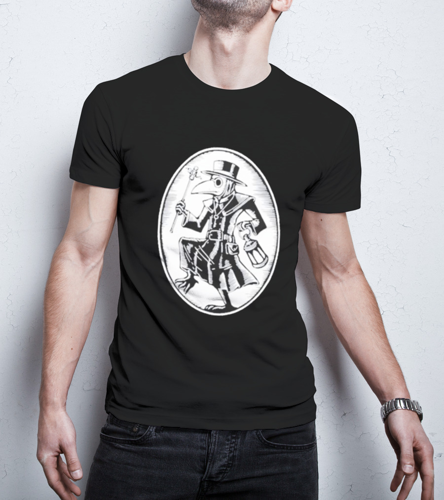 Queenkryptid Plague Doctor Holding Lantern In Oval Frame T-Shirt