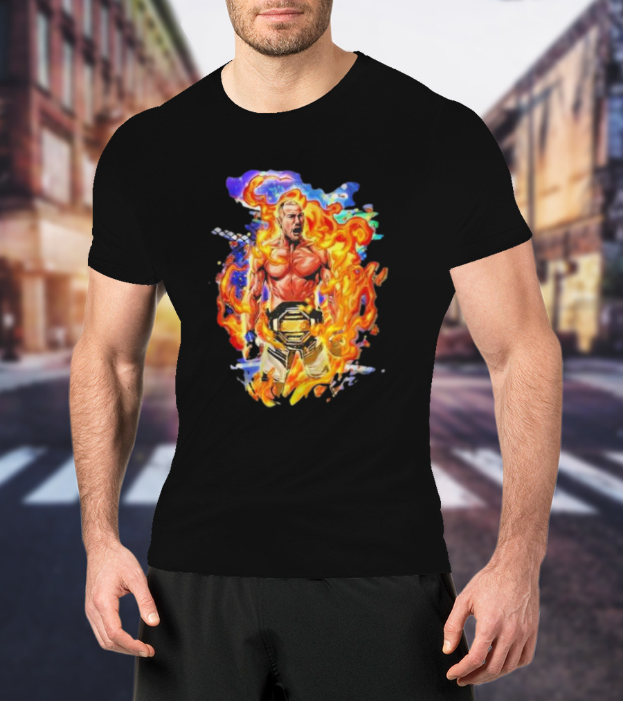 Sean Strickland Fiery Champion UFC Belt Flames T-Shirt