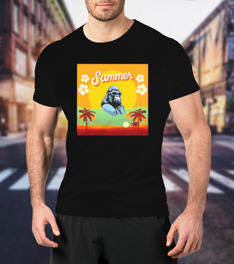 Summer Gorilla Beach Palm Trees Sun Vintage Retro T-Shirt