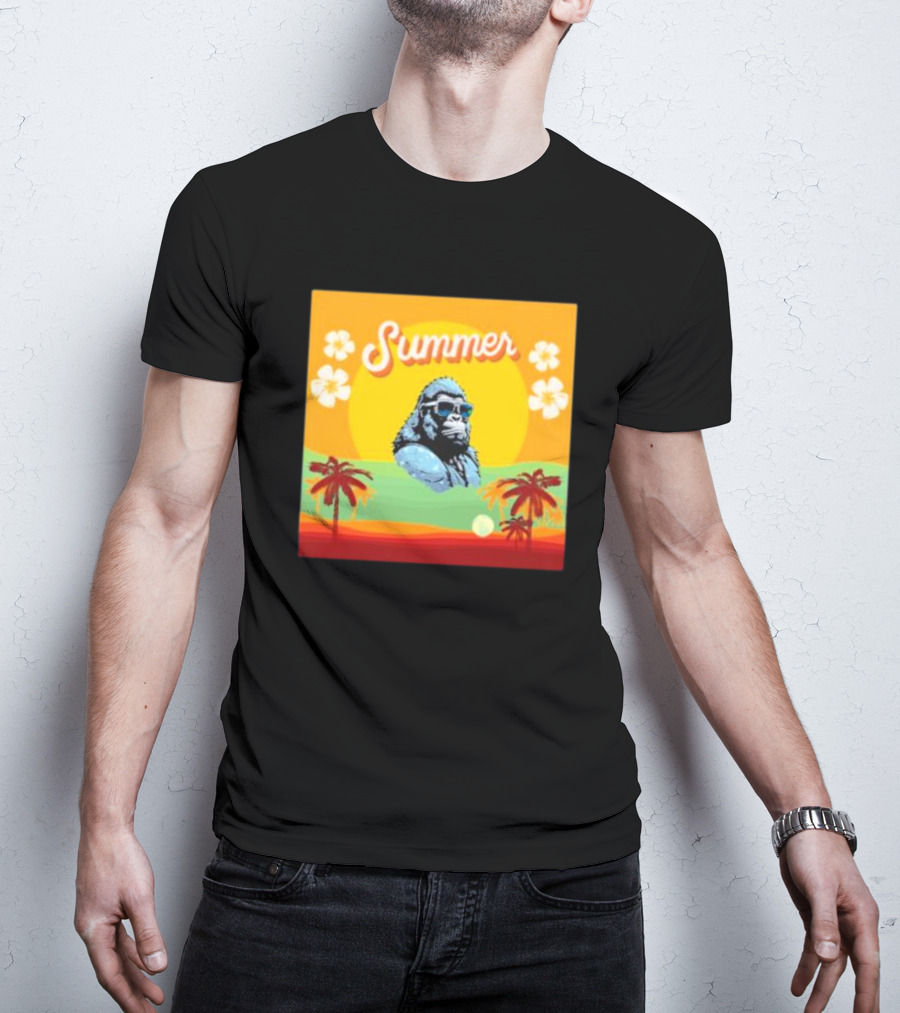 Summer Gorilla Beach Palm Trees Sun Vintage Retro T-Shirt