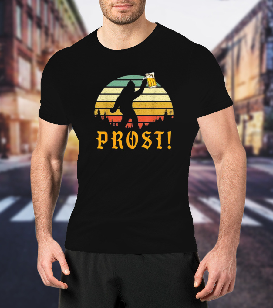 PROST Bigfoot Holding Beer Vintage Sunset Oktoberfest Germany T-Shirt