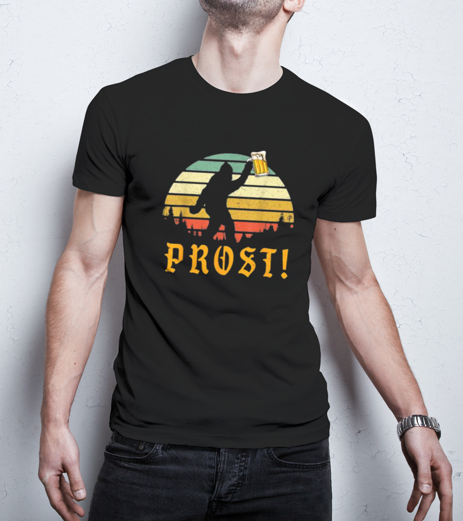 PROST Bigfoot Holding Beer Vintage Sunset Oktoberfest Germany T-Shirt