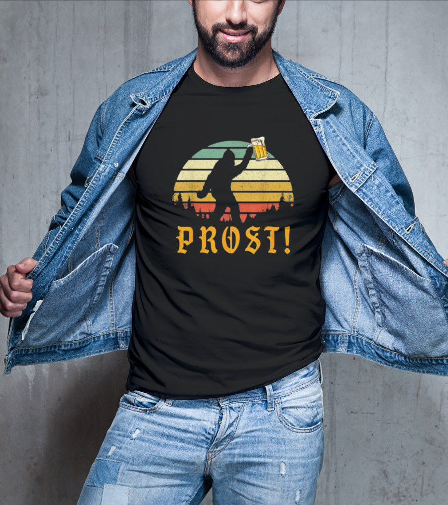 PROST Bigfoot Holding Beer Vintage Sunset Oktoberfest Germany T-Shirt