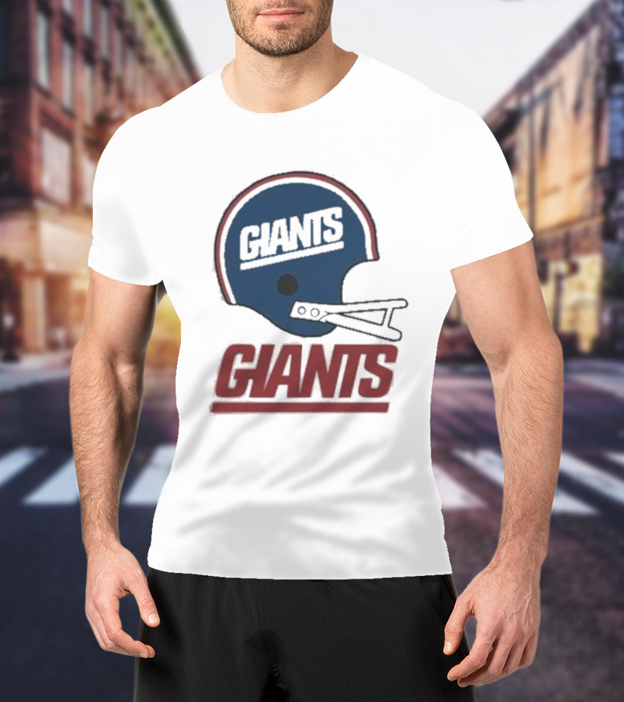 New York Giants Helmet With Giants Text T-Shirt