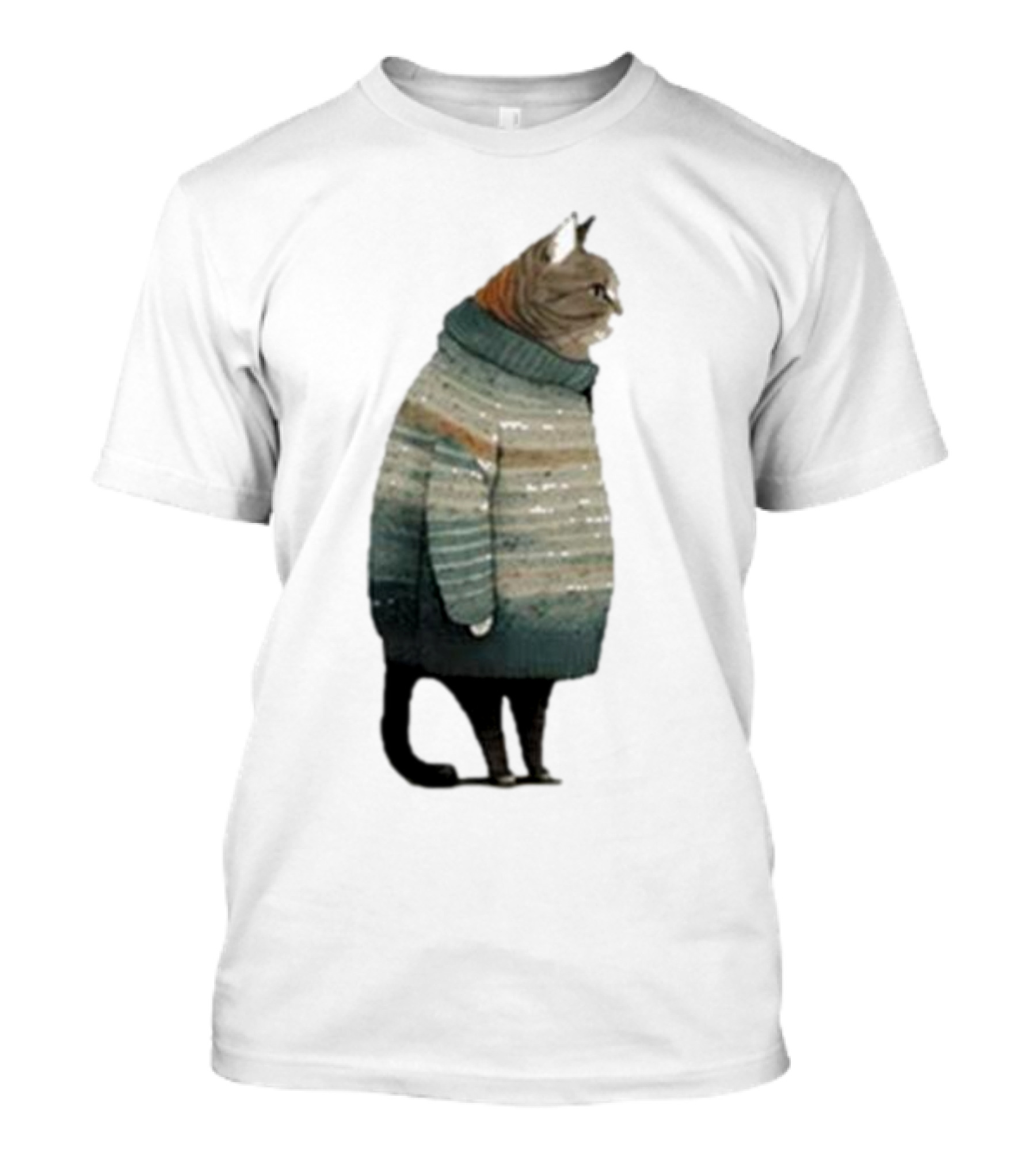 Women’s Winter Cat In Cozy Sweater Print T-Shirt