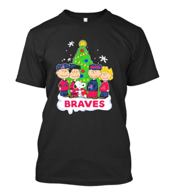 Braves Peanuts Snoopy Christmas Tree Charlie Brown Lucy Linus Woodstock T-Shirt