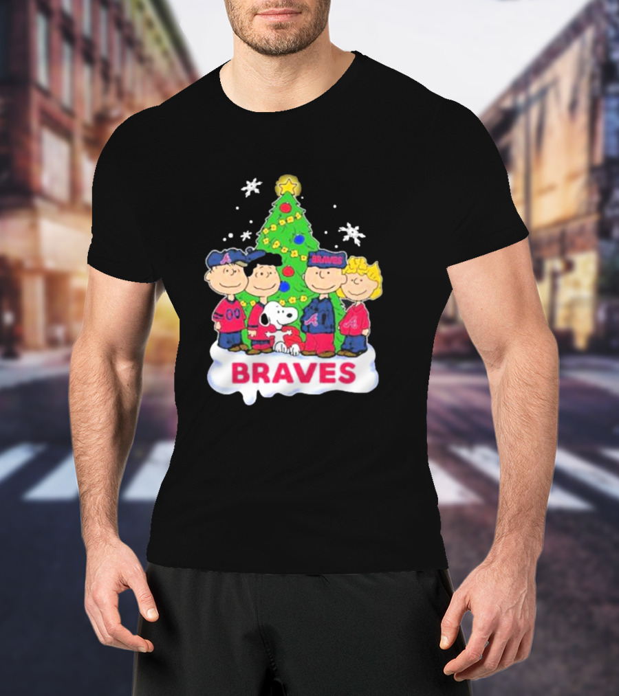 Braves Peanuts Snoopy Christmas Tree Charlie Brown Lucy Linus Woodstock T-Shirt
