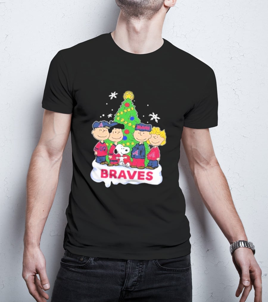 Braves Peanuts Snoopy Christmas Tree Charlie Brown Lucy Linus Woodstock T-Shirt