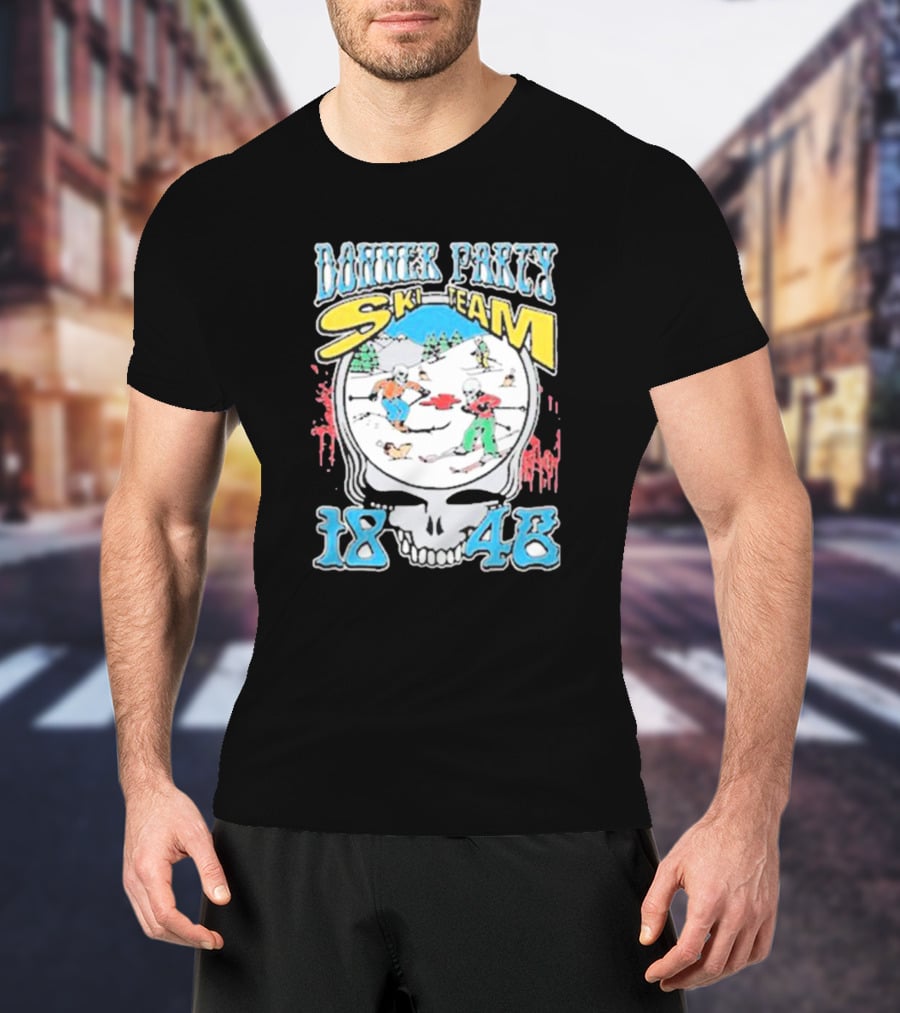 Donner Party Ski Team 1846 Skull Skiers Retro T-Shirt