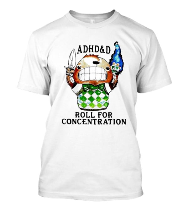 ADHD&D Roll For Concentration Knife Bear Green Vest Flame Cube T-Shirt