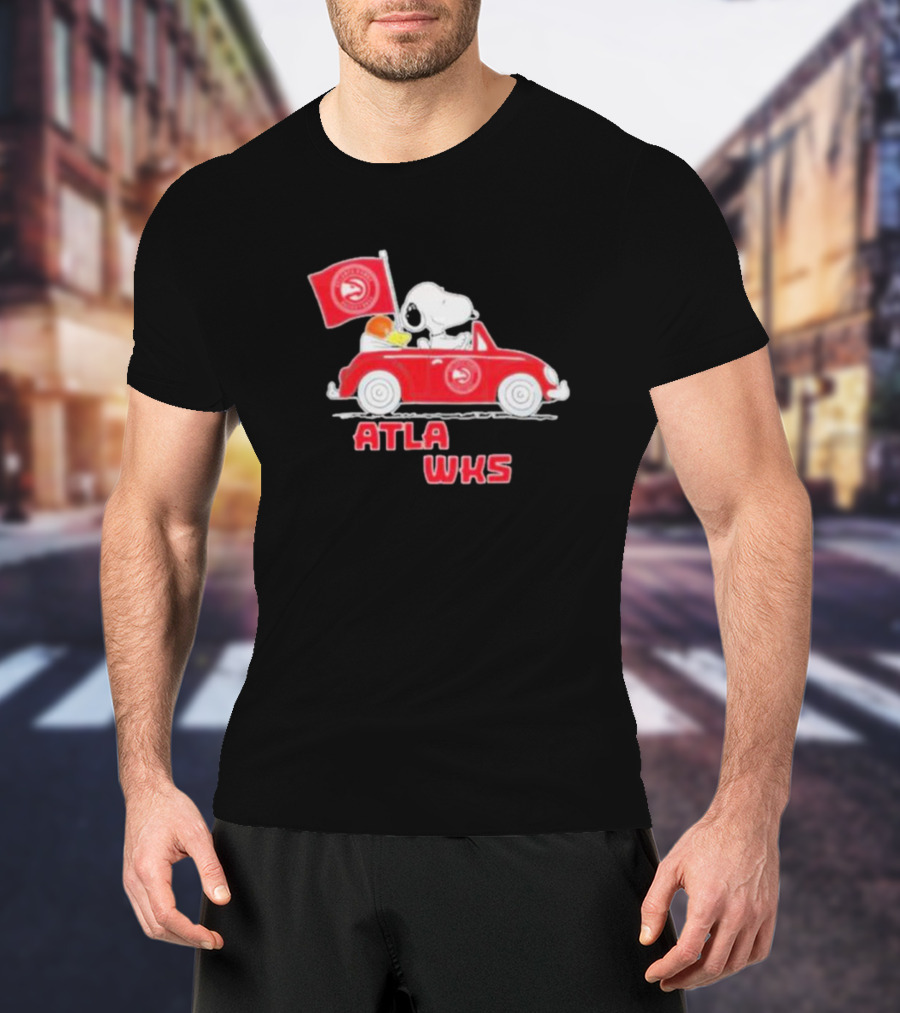 ATLA WKS Snoopy Dog Driving Red Car With Basketball Flag T-Shirt
