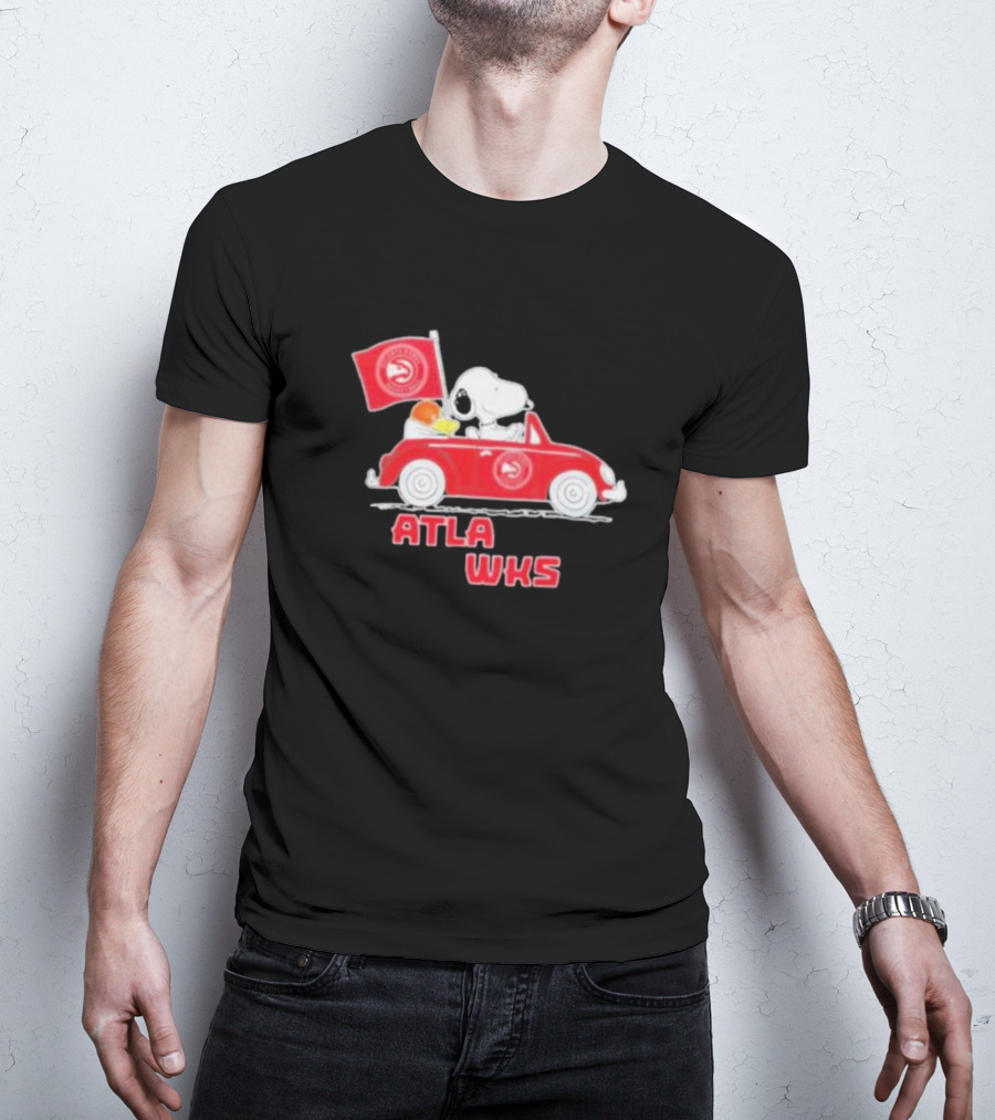 ATLA WKS Snoopy Dog Driving Red Car With Basketball Flag T-Shirt