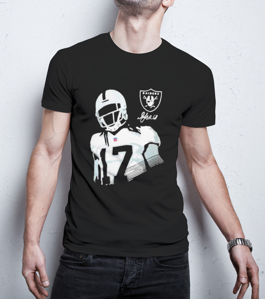 Las Vegas Raiders Davante Adams Black Player Raiders Logo Signature T-Shirt