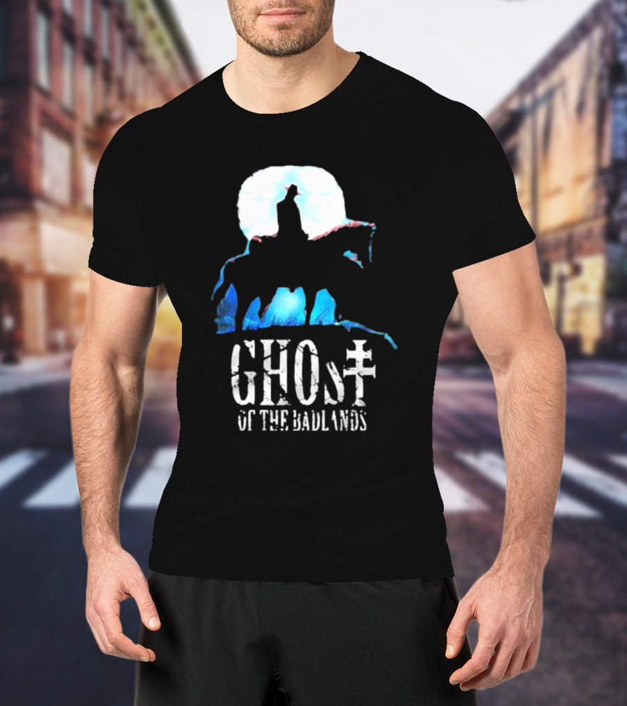 Ghost Of The Badlands Cowboy Silhouette Moonlit Horseback Scene T-Shirt