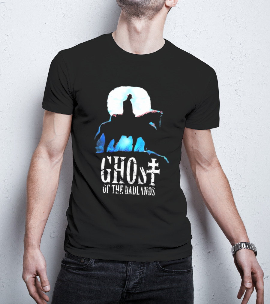 Ghost Of The Badlands Cowboy Silhouette Moonlit Horseback Scene T-Shirt