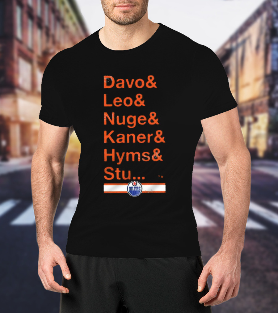 Davo Leo Nuge Kaner Hyms Stu Edmonton Oilers Logo Team Nickname Blue T-Shirt