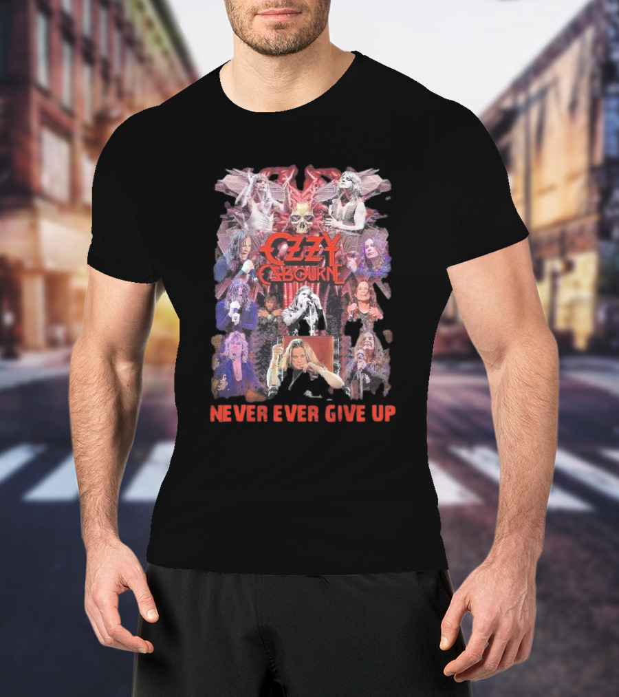 Ozzy Osbourne Never Ever Give Up Skull And Live Performances Collage T-Shirt