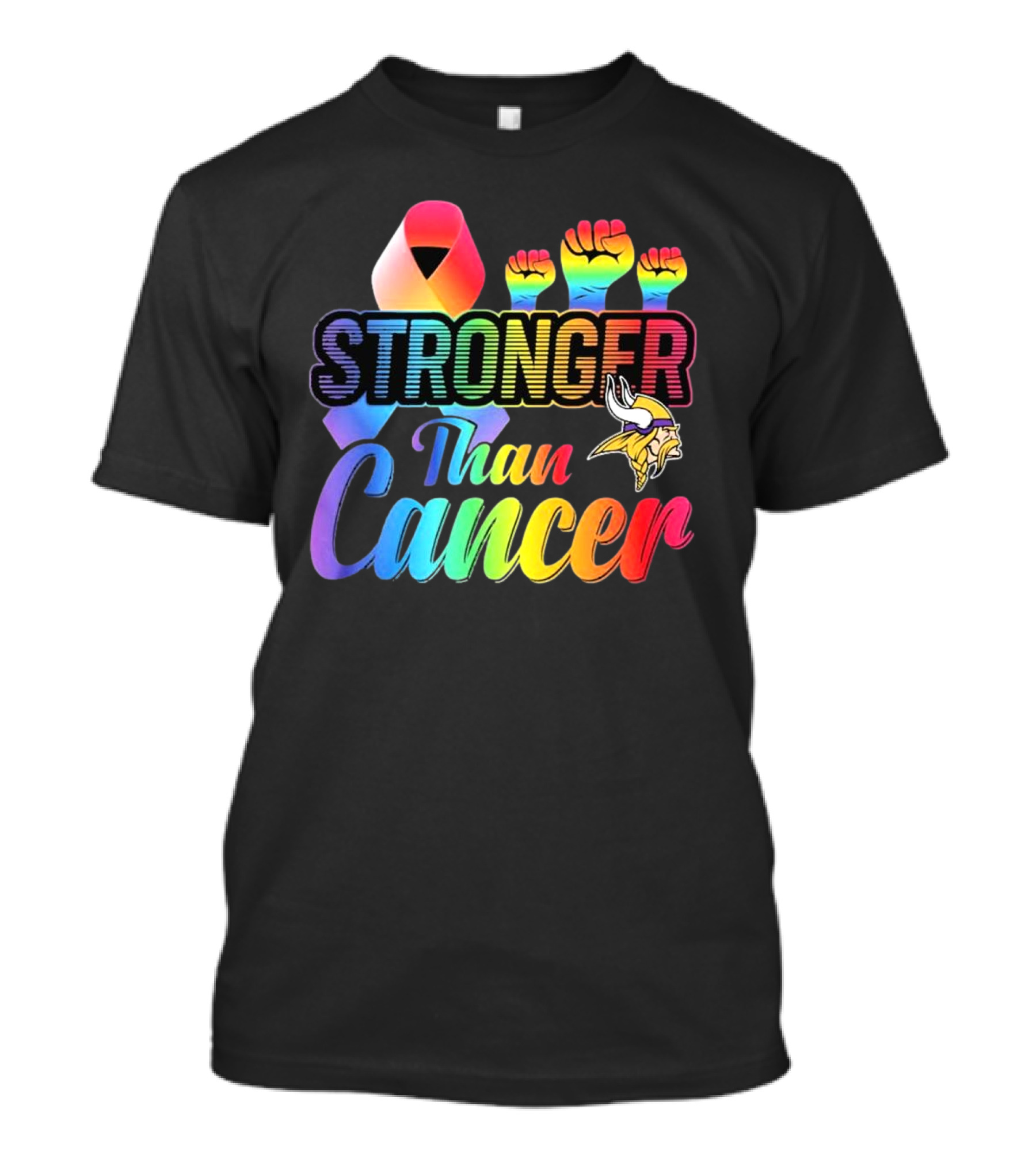Minnesota Vikings Stronger Than Cancer With Rainbow Ribbon And Fists T-Shirt