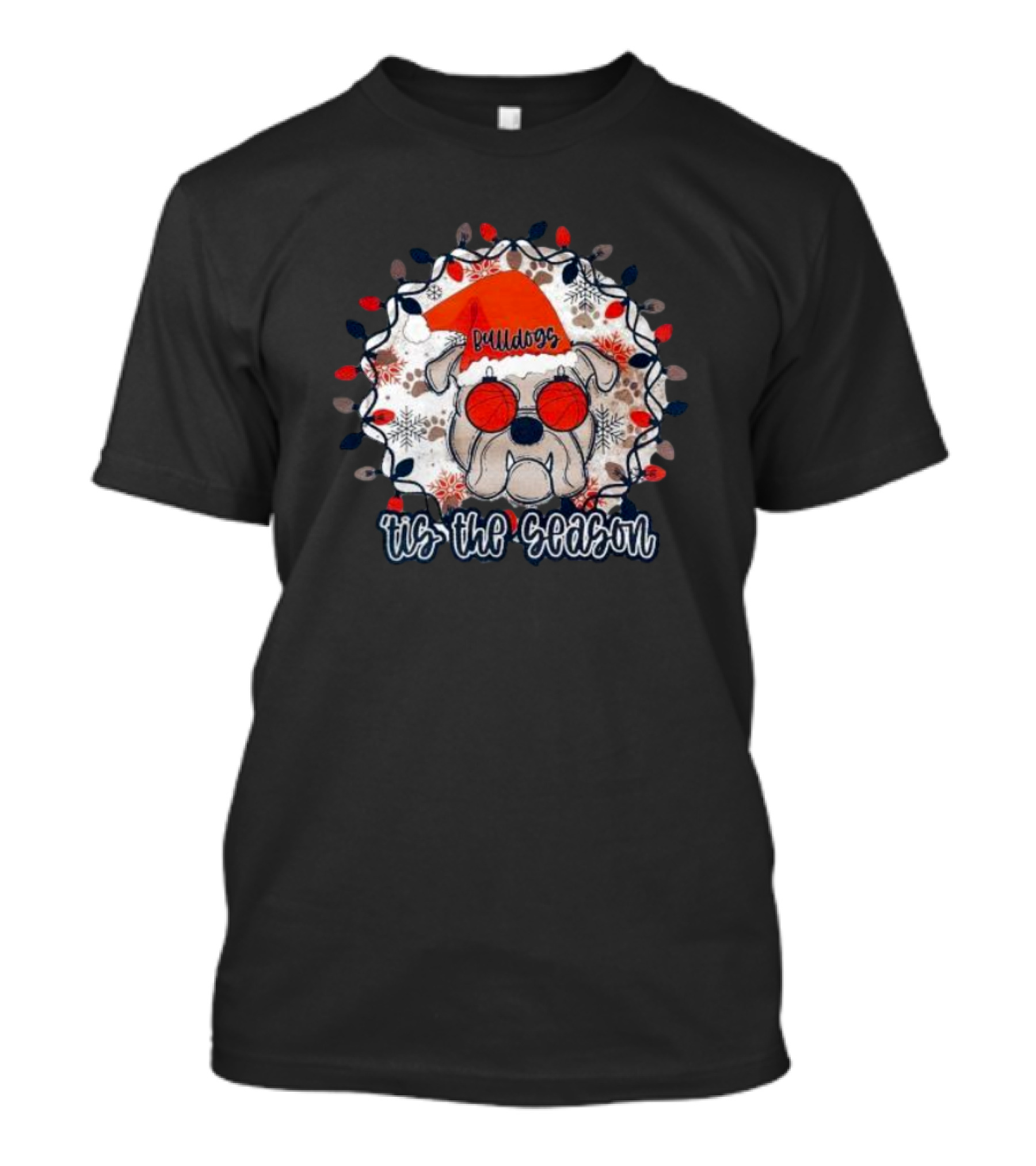 Bulldogs Tis The Season Christmas Lights Snowflakes T-Shirt