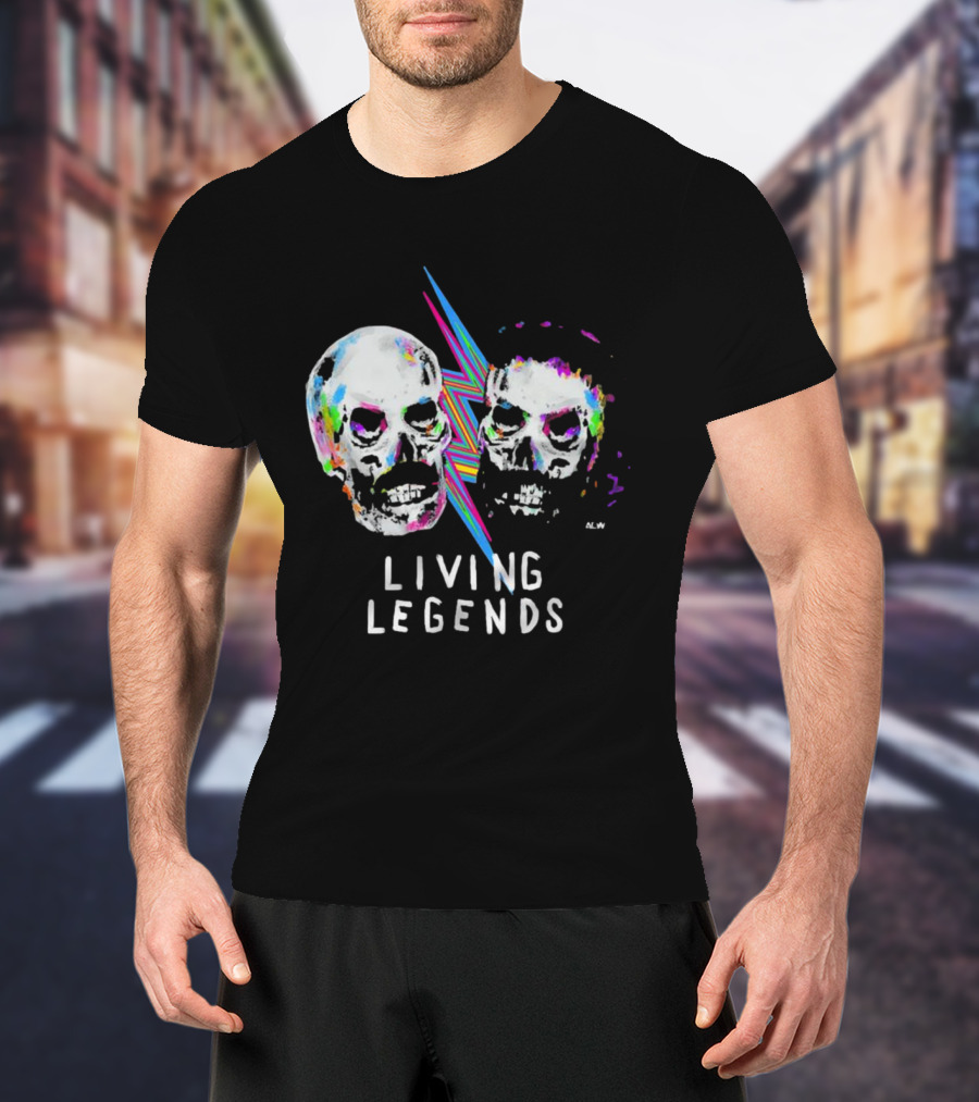 Living Legends Vibrant Skulls Art With Multicolor Lightning Bolt T-Shirt