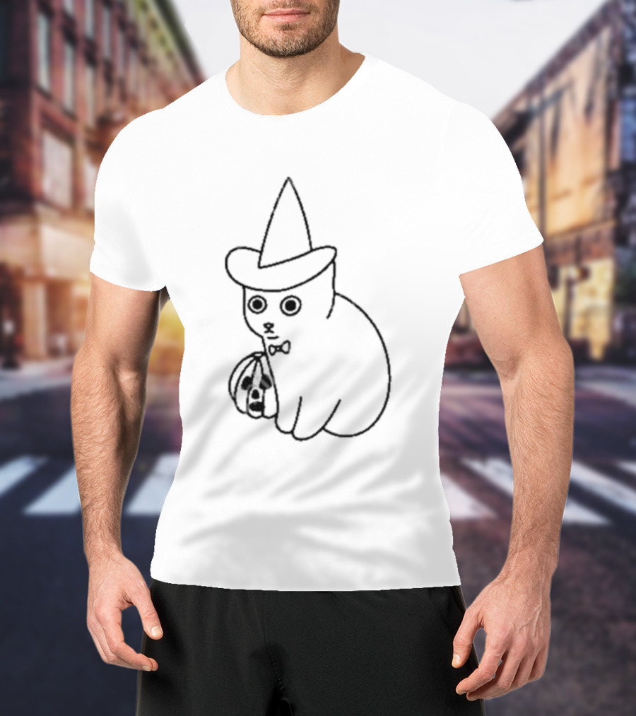 Poorly Drawn Cats Witch Hat Pumpkin Halloween T-Shirt