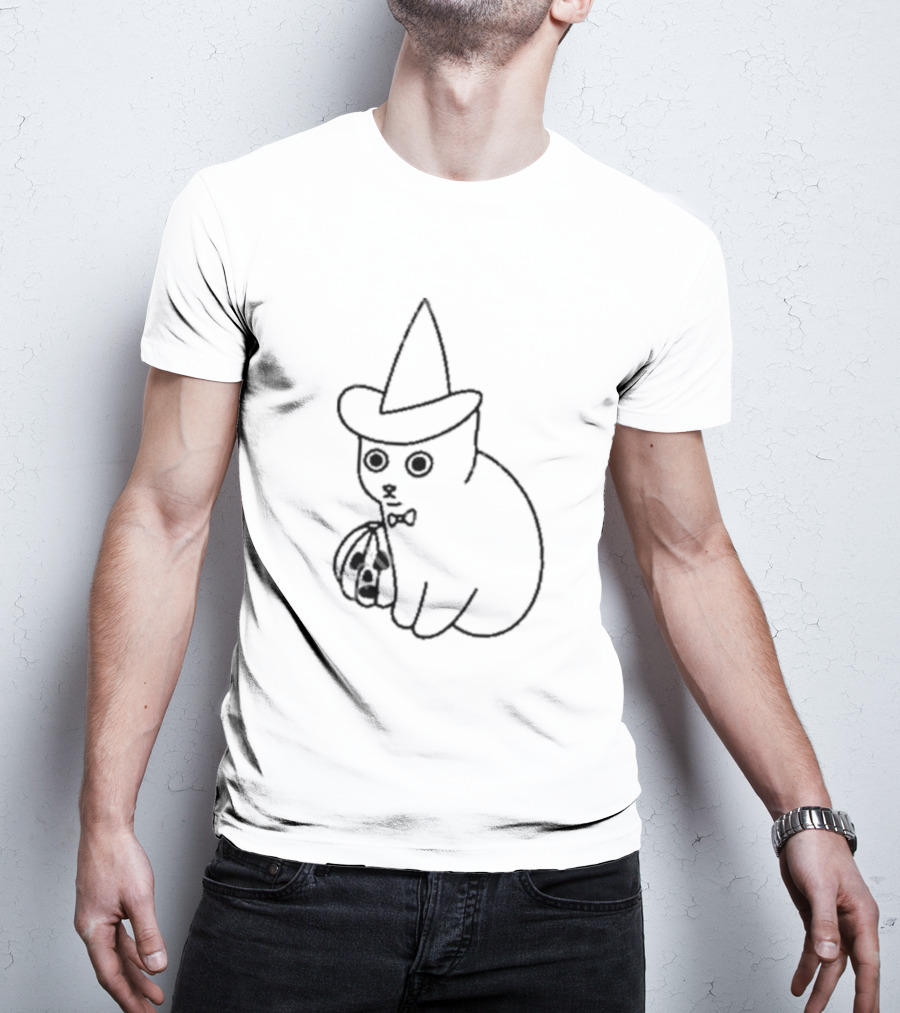 Poorly Drawn Cats Witch Hat Pumpkin Halloween T-Shirt