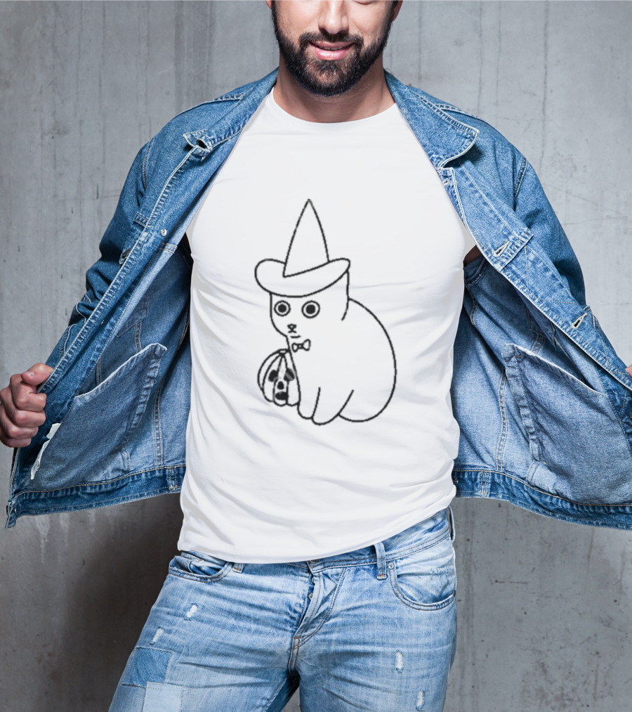 Poorly Drawn Cats Witch Hat Pumpkin Halloween T-Shirt