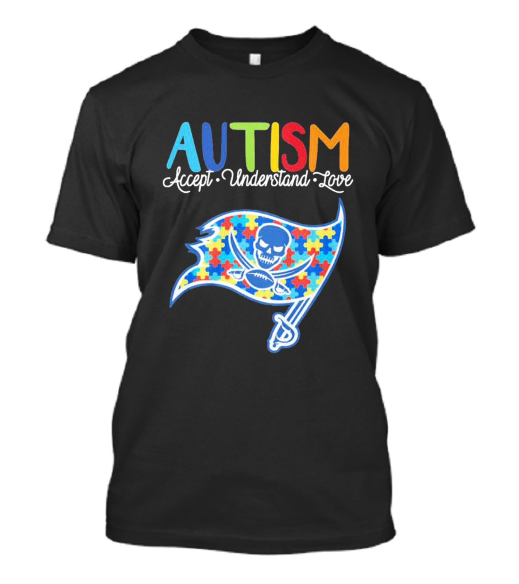 Tampa Bay Buccaneers Autism Awareness Accept Understand Love NFL Puzzle Flag T-Shirt