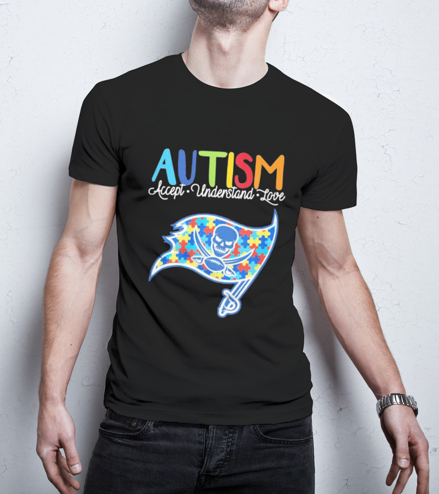 Tampa Bay Buccaneers Autism Awareness Accept Understand Love NFL Puzzle Flag T-Shirt
