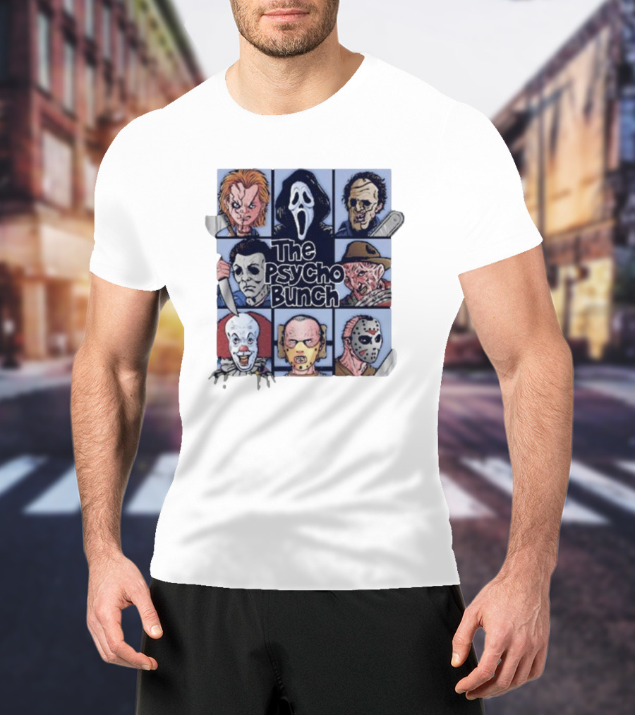 The Psycho Bunch Horror Movie Characters Collage T-Shirt