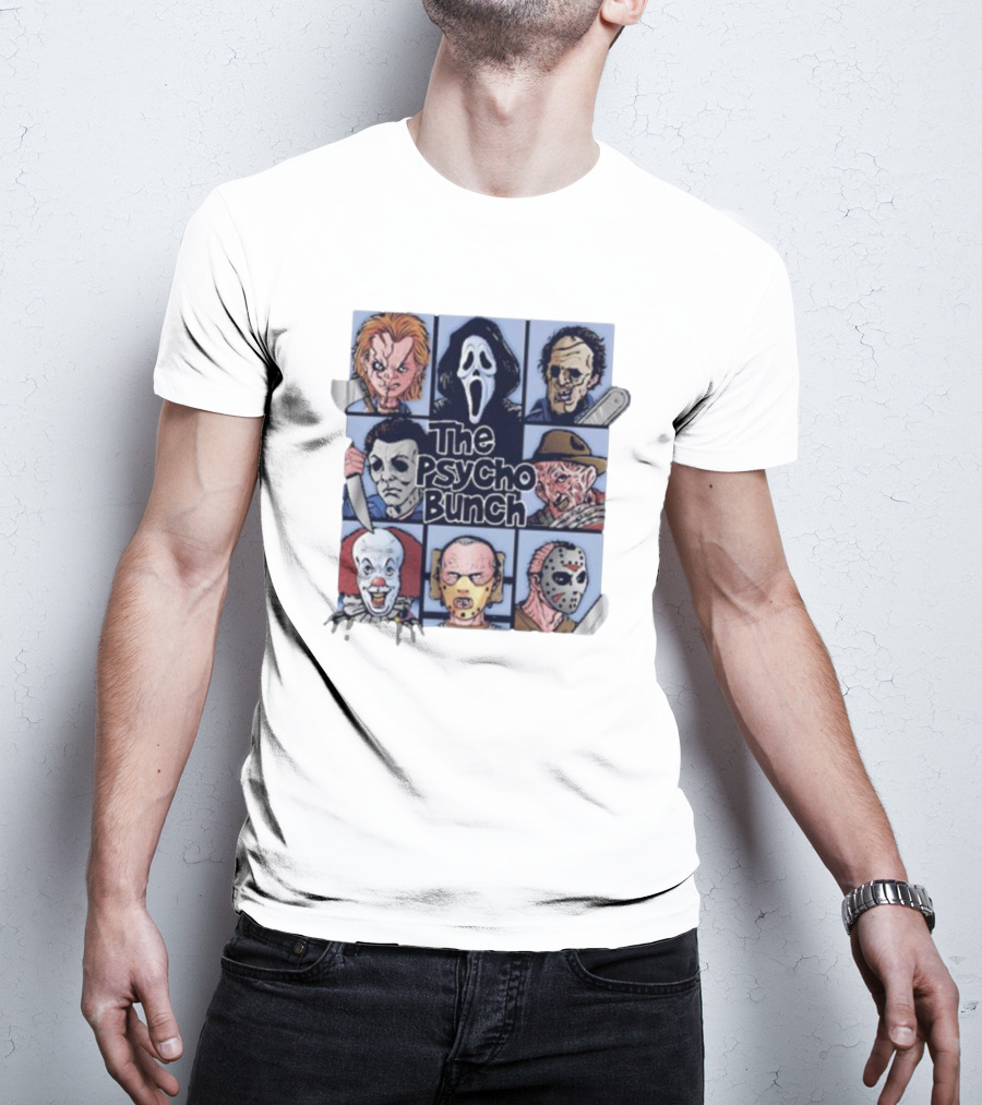 The Psycho Bunch Horror Movie Characters Collage T-Shirt