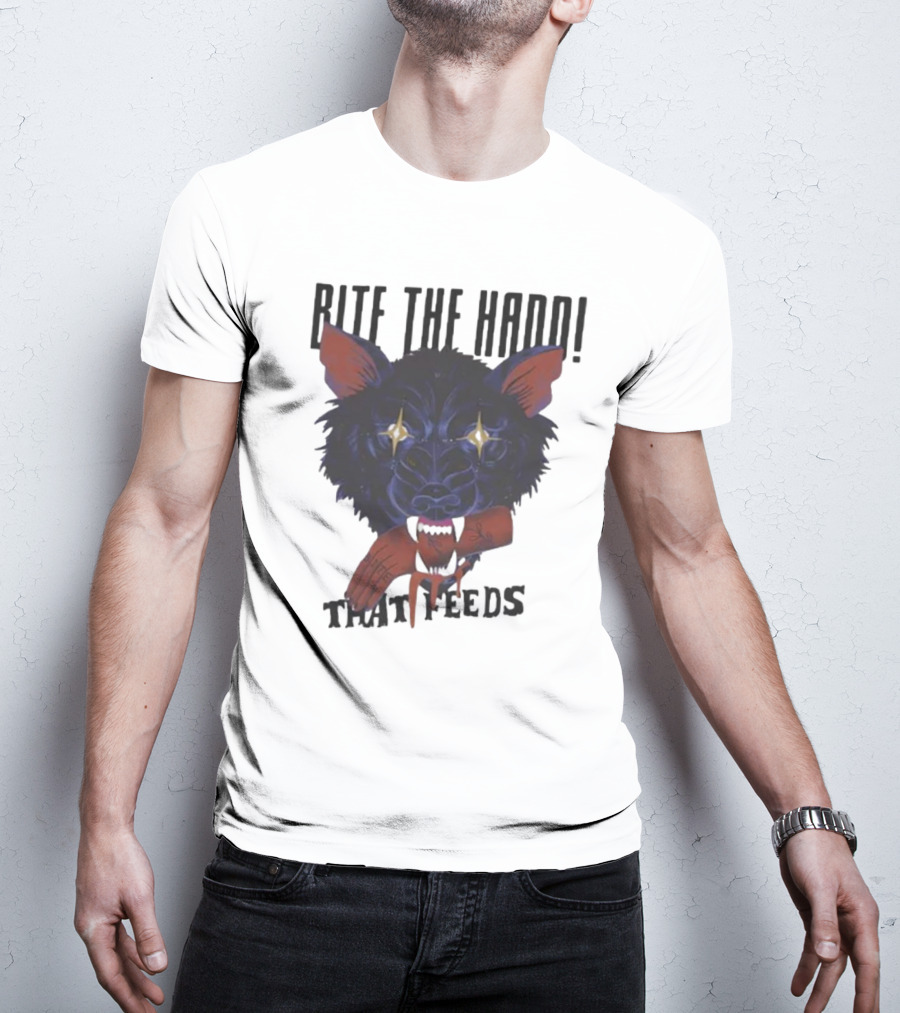 Bite The Hand That Feeds Wolf With Starry Eyes And Bleeding Hand T-Shirt