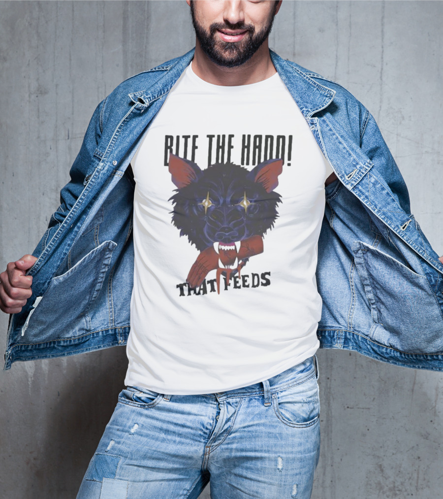Bite The Hand That Feeds Wolf With Starry Eyes And Bleeding Hand T-Shirt