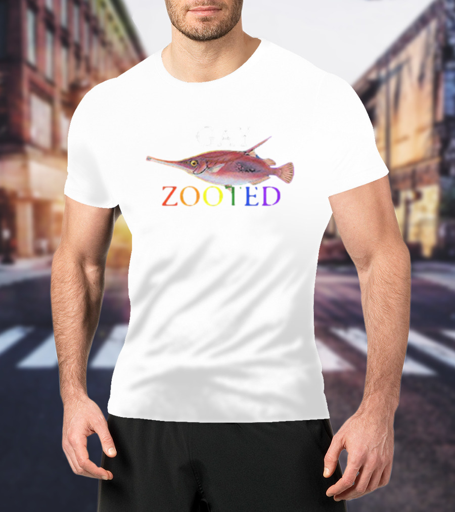 Gay Zooted Fish Rainbow Text Fish T-Shirt