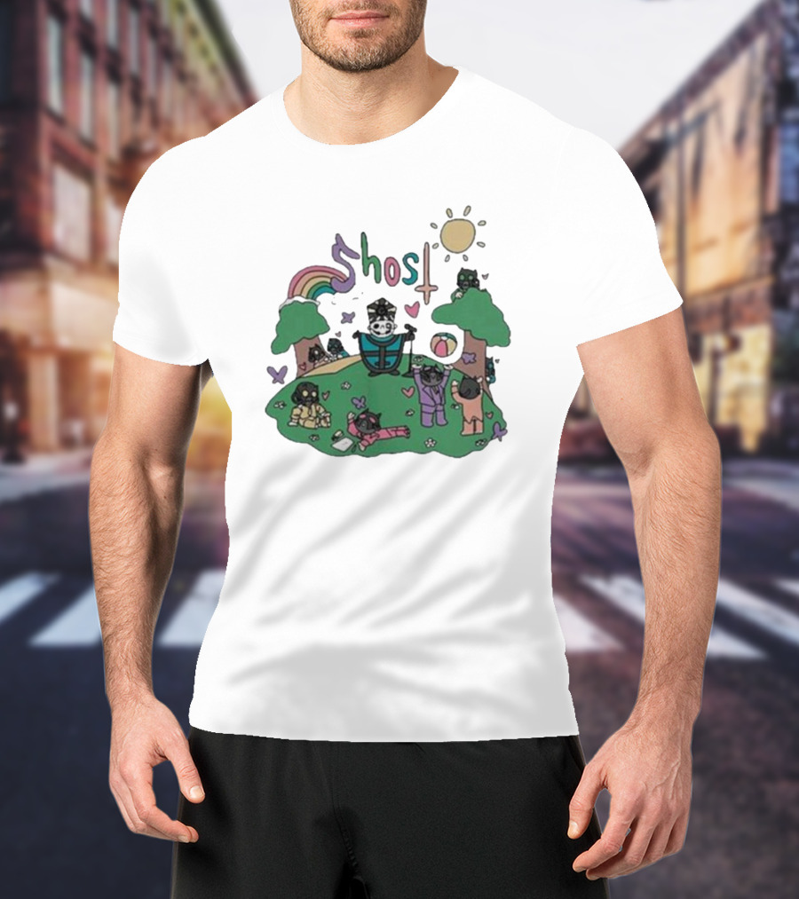 Ghost Cardinal Copia Playground Fun With Cats And Rainbows T-Shirt