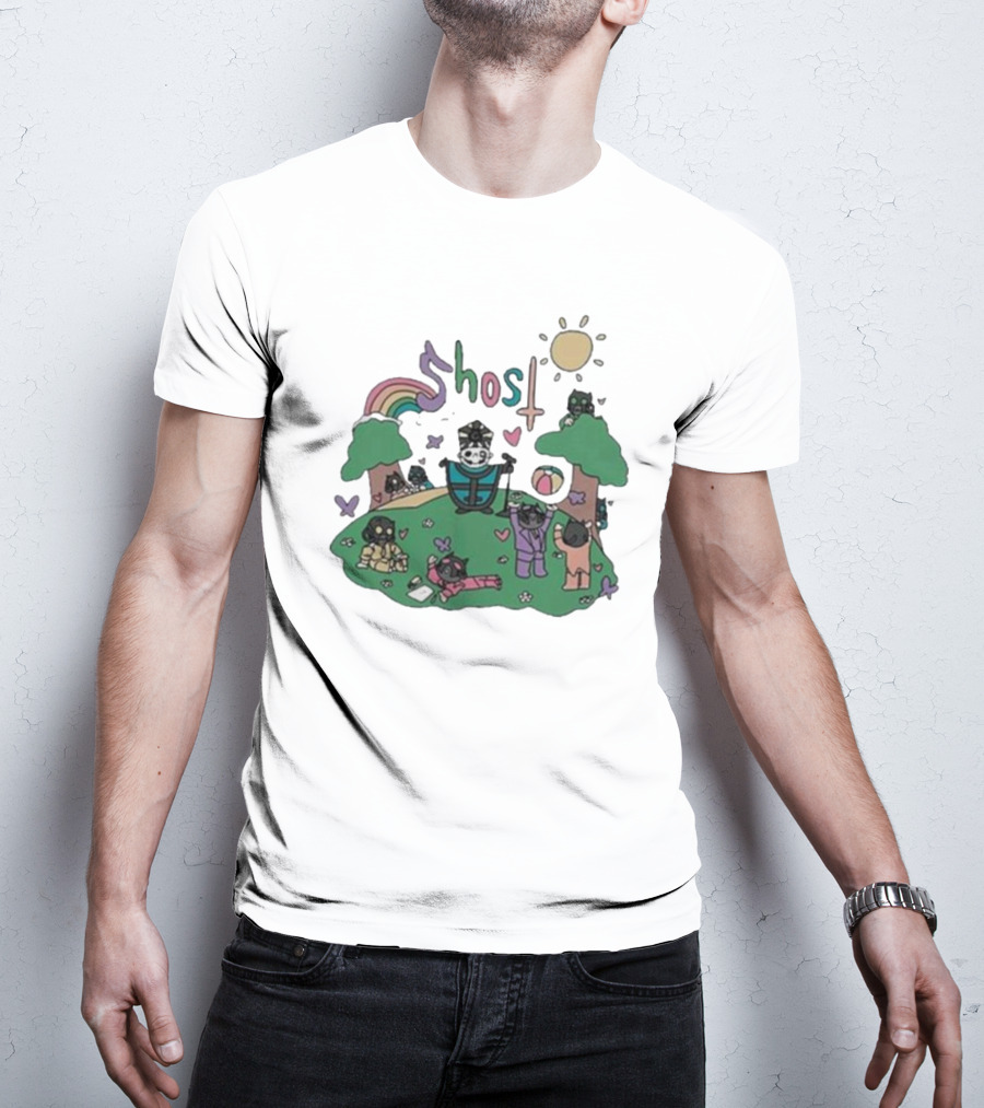 Ghost Cardinal Copia Playground Fun With Cats And Rainbows T-Shirt