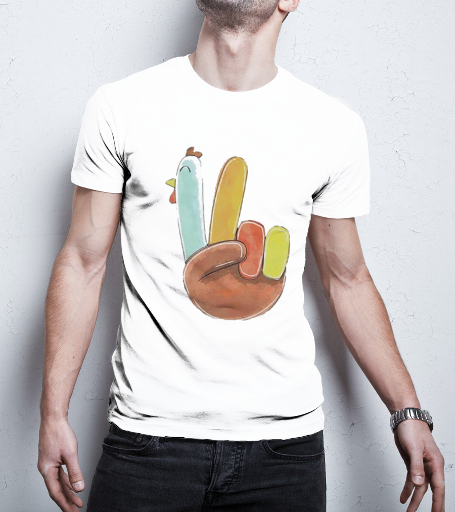 Thanksgiving Hand Gesture Cute Turkey Peace Sign Holiday Fun T-Shirt