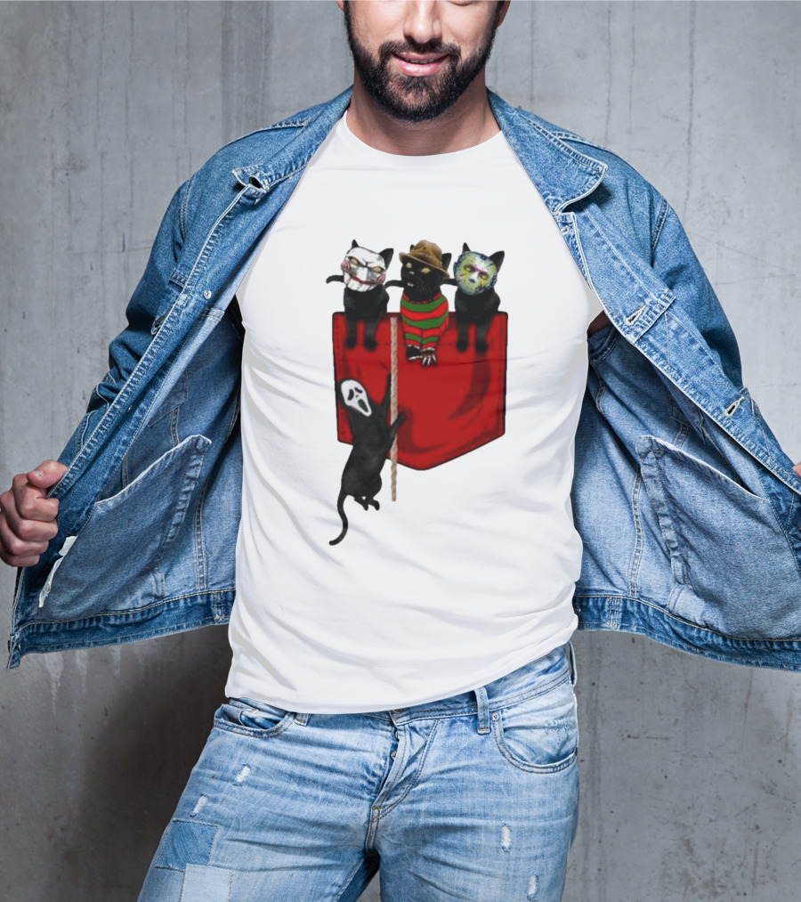 Cat Cosplay Horror Movie Characters Trick Or Treat Freddy Krueger Jason Voorhees Scream Happy Halloween T-Shirt