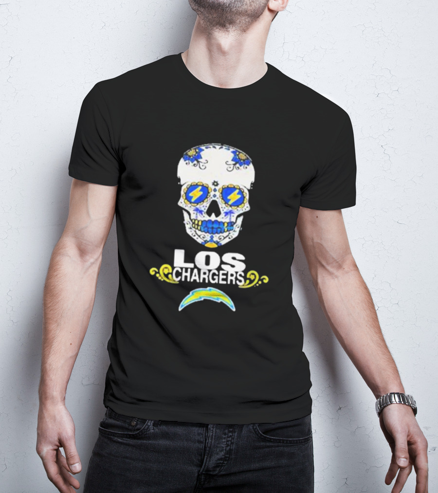 Los Angeles Chargers Sugar Skull Blue Yellow Lightning T-Shirt