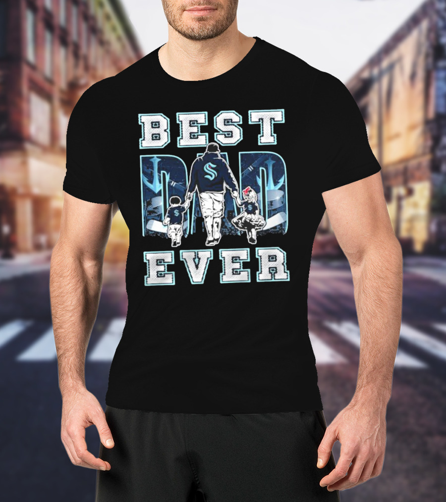 Seattle Kraken Best Dad Ever Walking With Kids T-Shirt