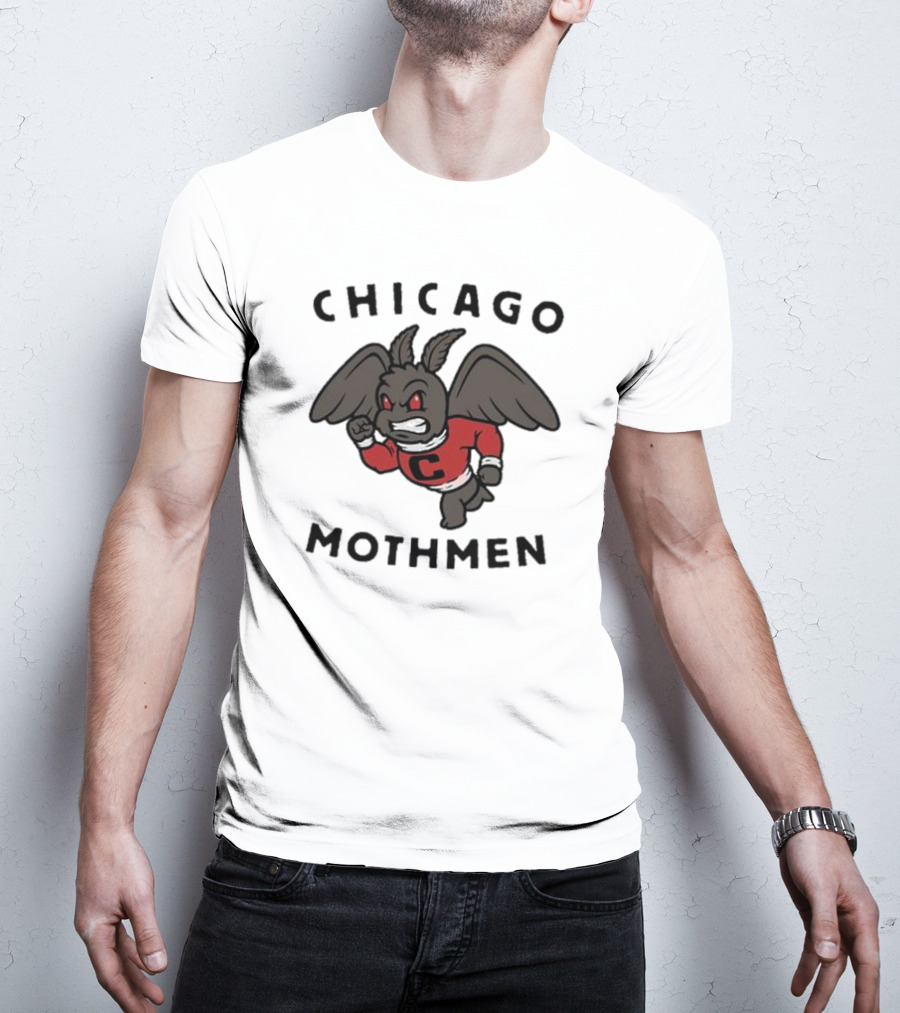 Chicago Mothmen Harebrained Design Winged Mascot C Logo Red Eyes T-Shirt