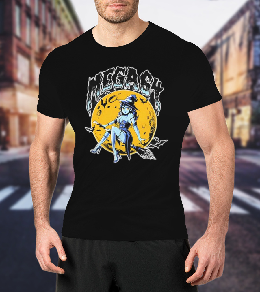 MEGASY MOON RIDER WITCH BROOMSTICK NIGHT SKY T-Shirt