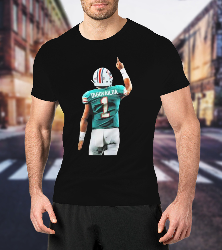 Tyreek Hill Wearing Tua Tagovailoa Number 1 Jersey Miami Dolphins Football T-Shirt