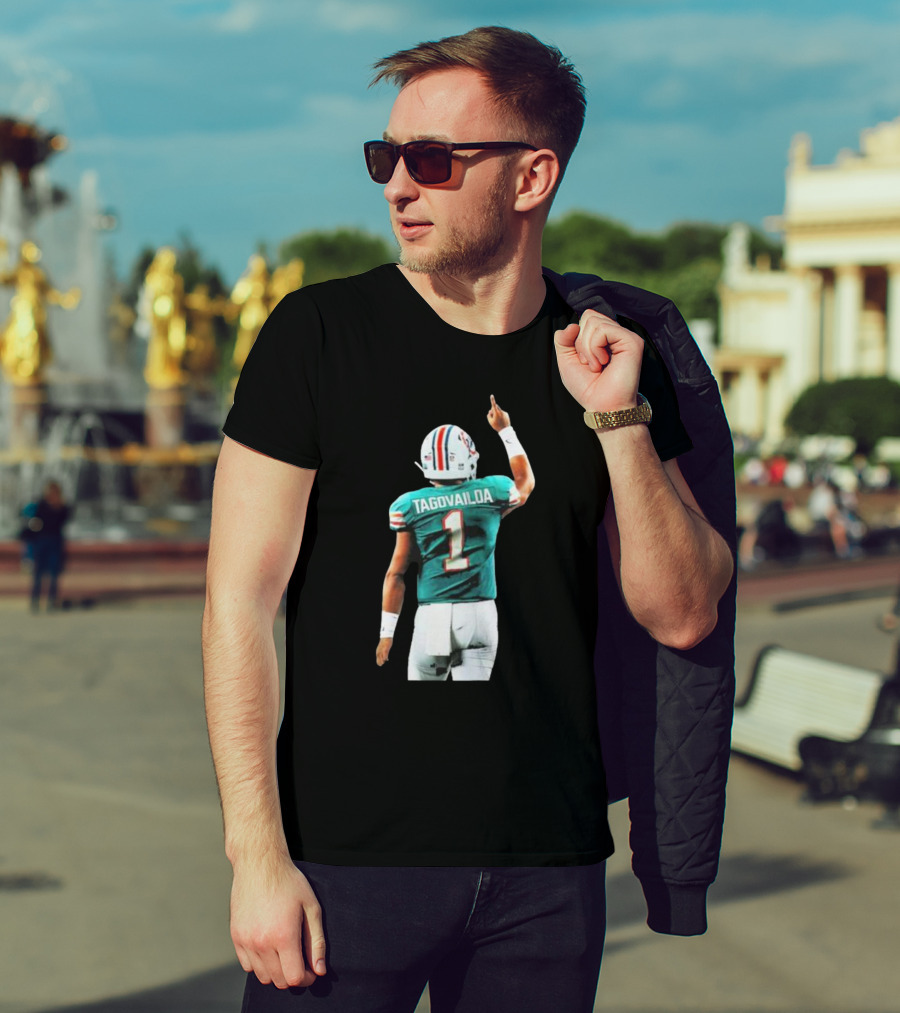 Tyreek Hill Wearing Tua Tagovailoa Number 1 Jersey Miami Dolphins Football T-Shirt