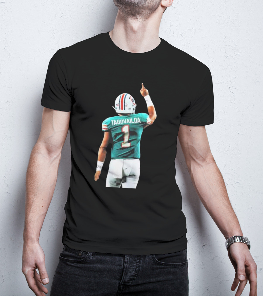 Tyreek Hill Wearing Tua Tagovailoa Number 1 Jersey Miami Dolphins Football T-Shirt