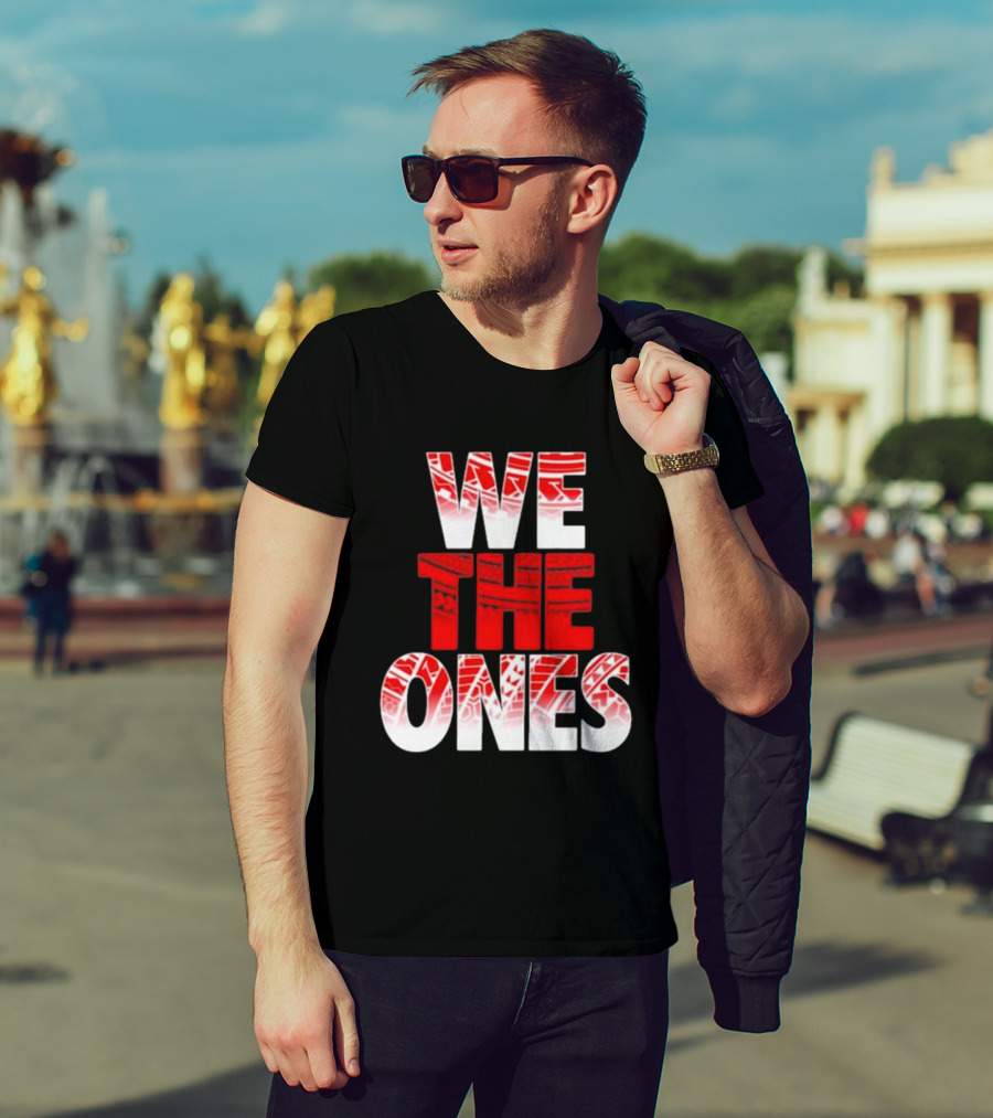 We The Ones Bold Red And White Triangular Brush Pattern Text T-Shirt
